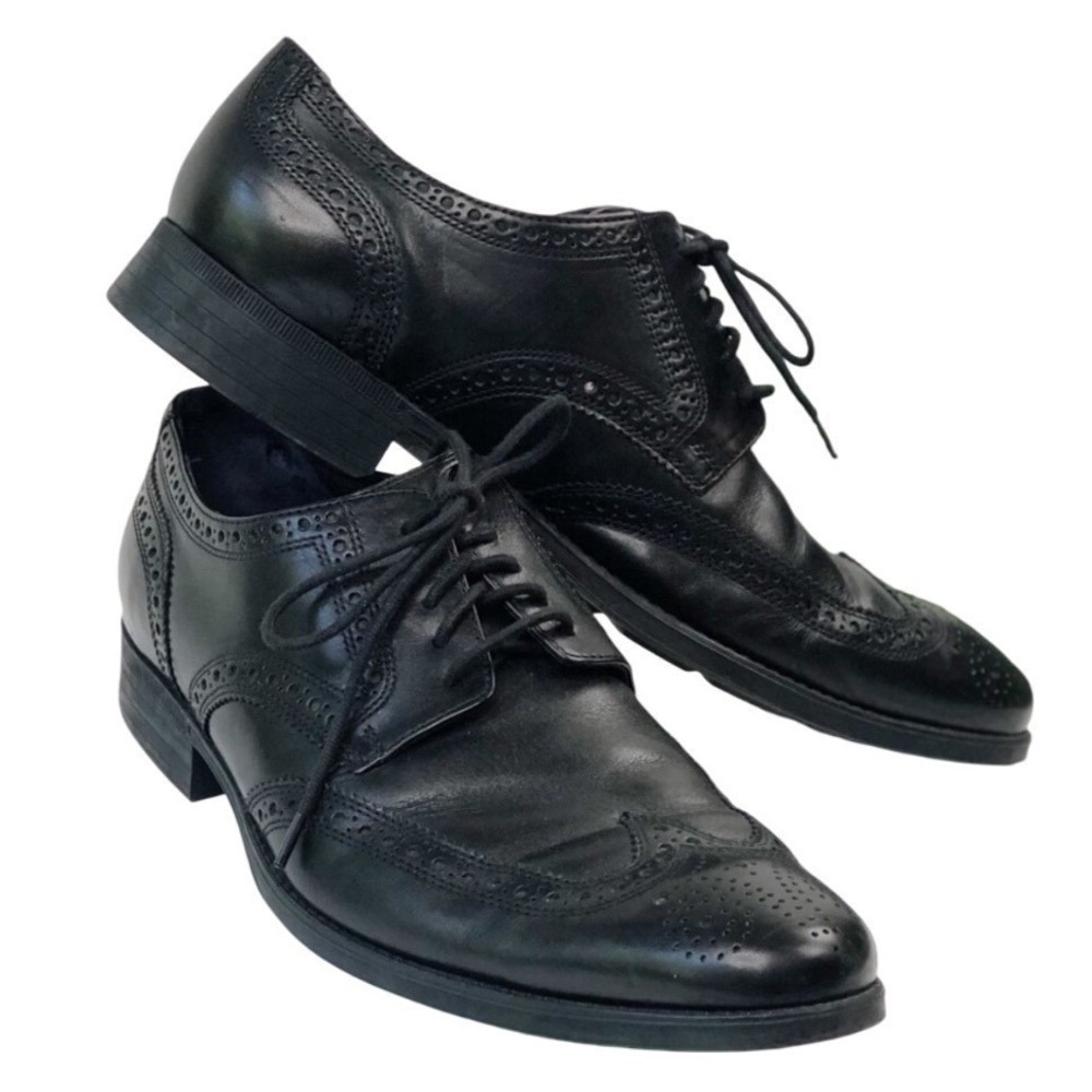 Cole Haan Men Black Leather Wingtip Round Toe Derby Brogue Dress Shoes Size 11 M